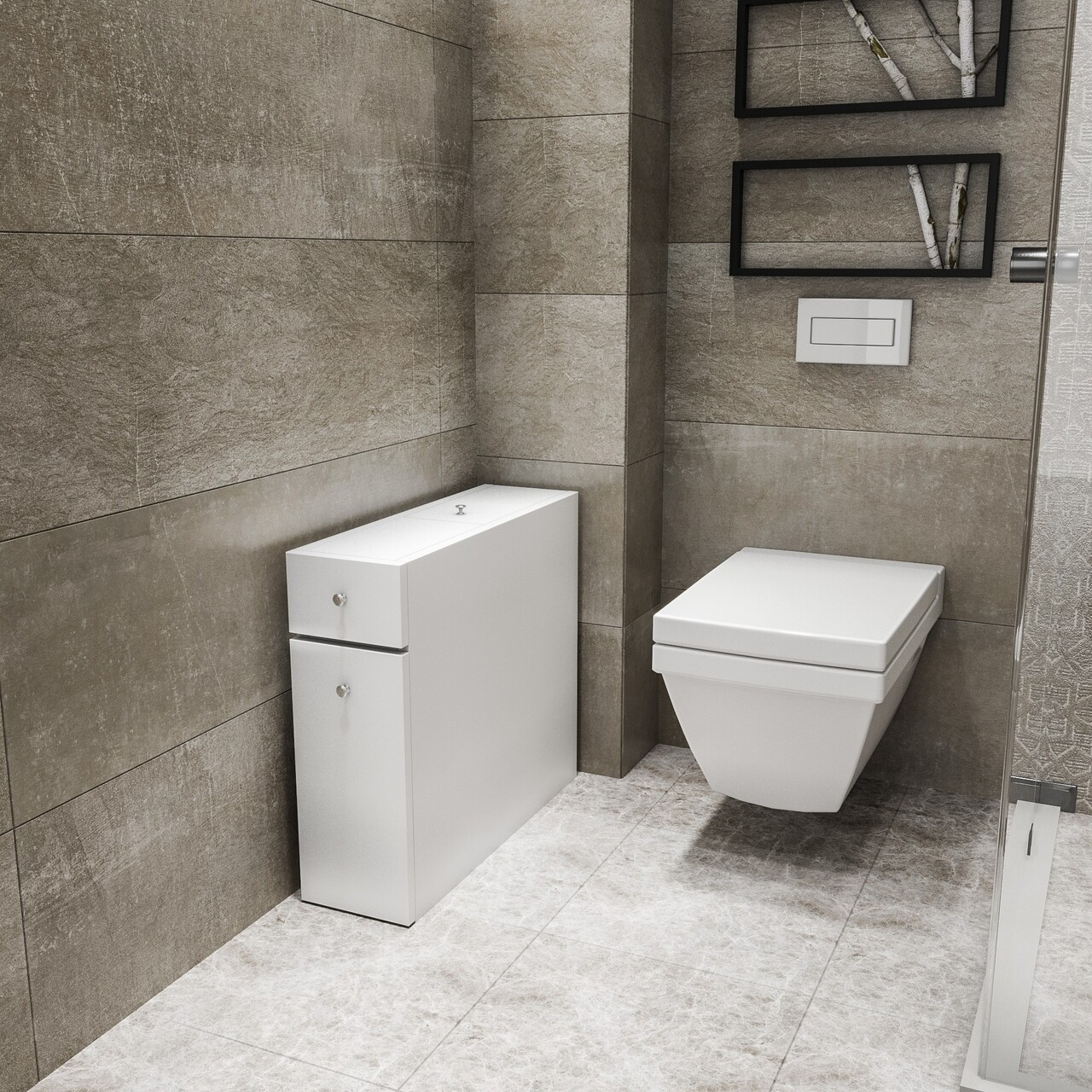 Dulap multifunctional pentru baie Calencia, Kalune Design, 19x60x55 cm, alb - imagine 7